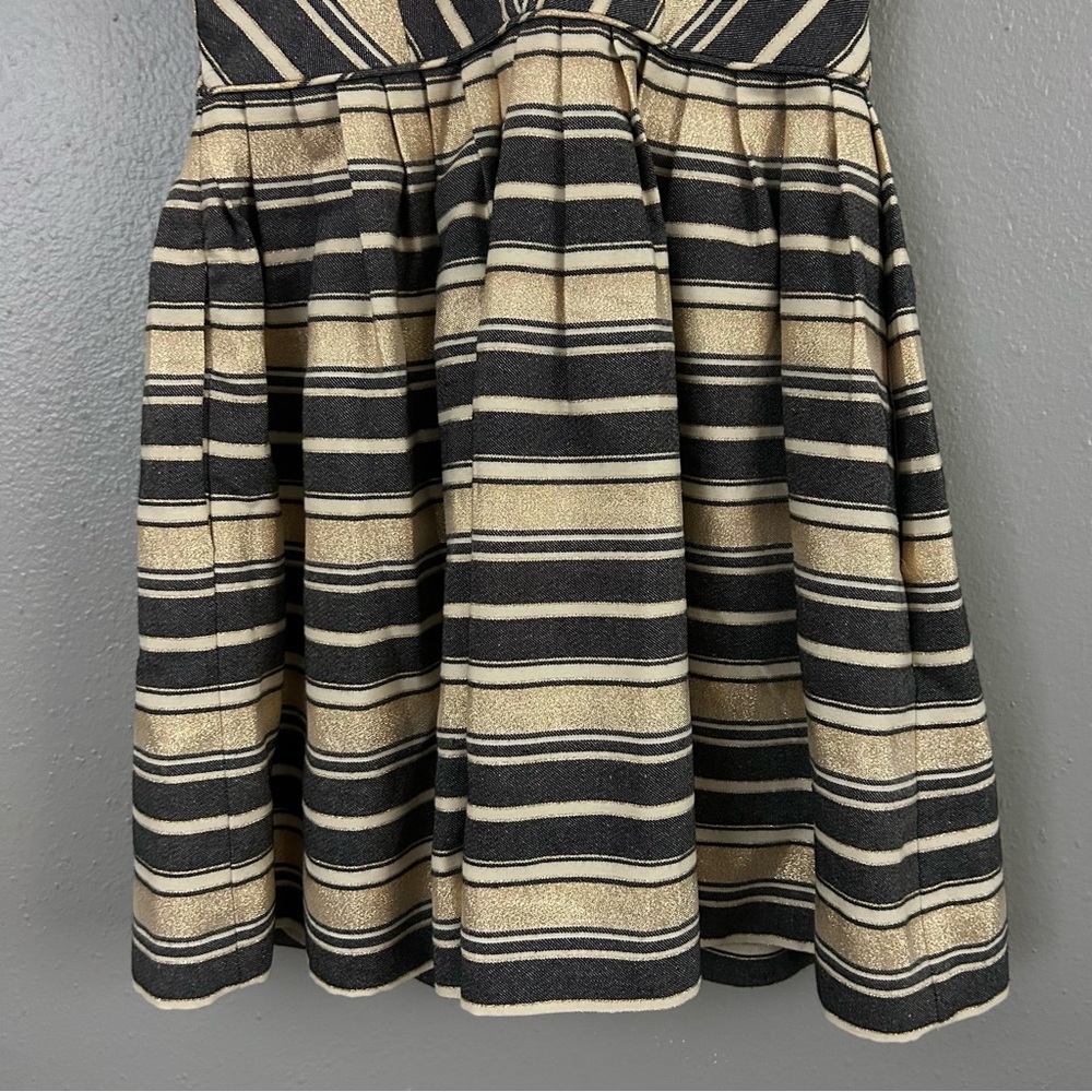 J. Crew Metallic Gold Striped Fit & Flare Mini Dress Size 2 Cocktail Party Glam - Picture 9 of 13